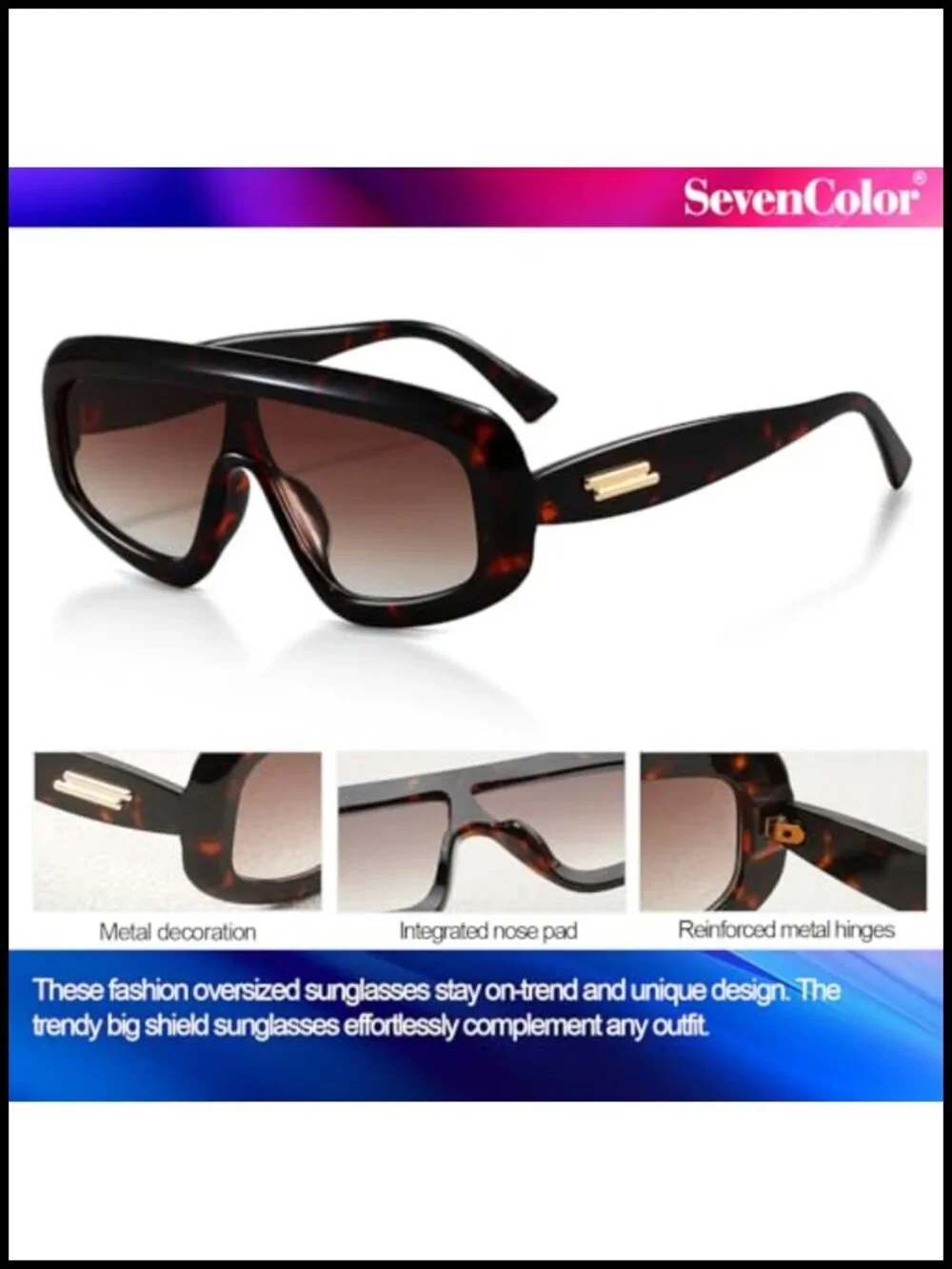Oversized Shield Sunglasses for Women Men UV400 Retro Trendy